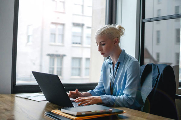 Female works in office building