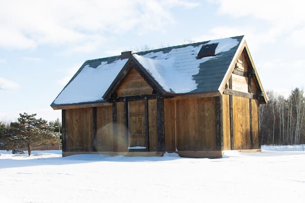 Snow-covered viking house