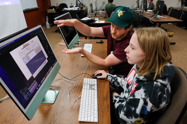 Student in a computer lab during the UWGB's computer animation summer camp