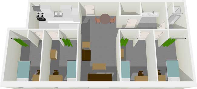 Keith Pamperin Hall 4-student apartment 3D floor plan