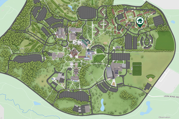 Donald Long Hall marked on a map