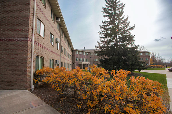 Exterior of Ed Thompson Hall private room apartment building