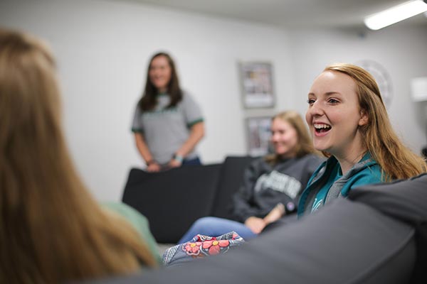 UWGB students in a residence hall lounge