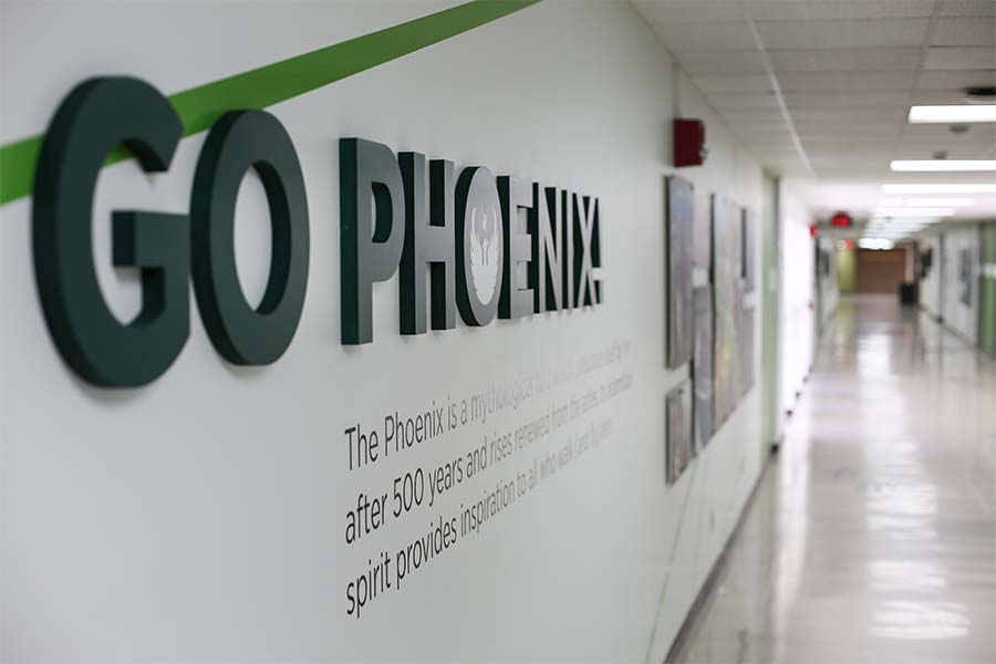 Go Phoenix letters in the spirt hallway in the tunnel system