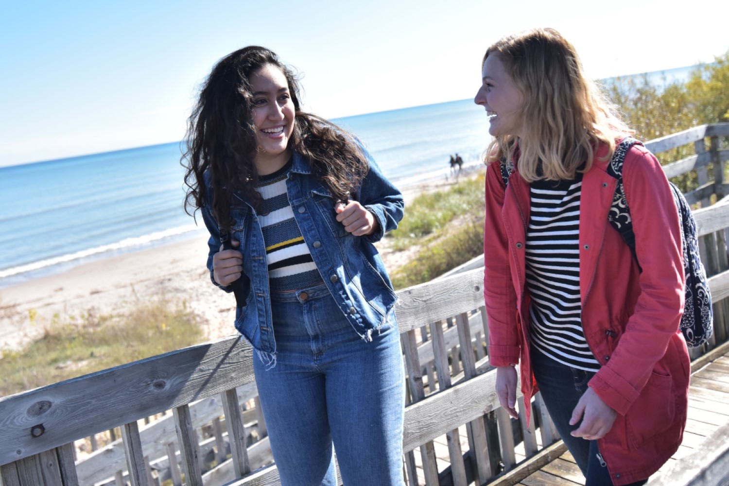 Students walking along the lakeshore in Manitowoc