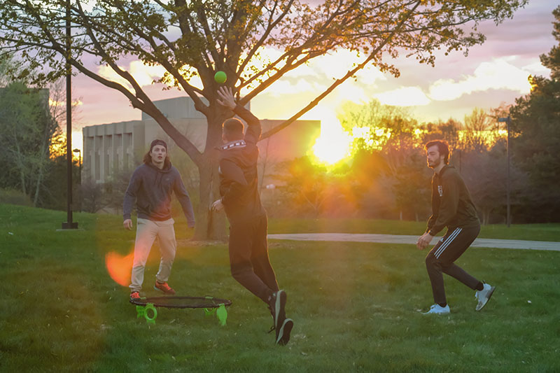Students playing a game outside