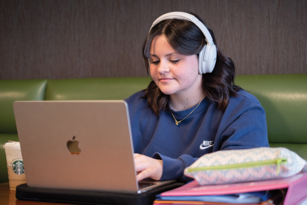 A student studying in the library