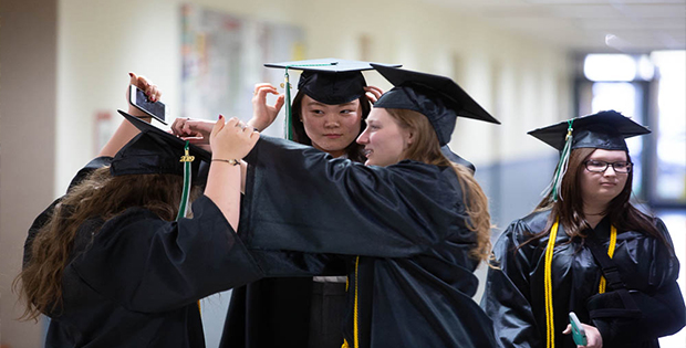 Students at commencement ceremony