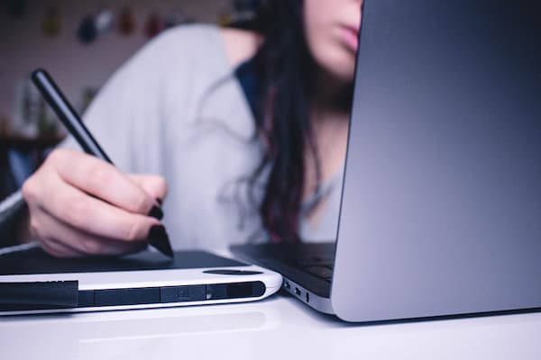 woman working at a laptop