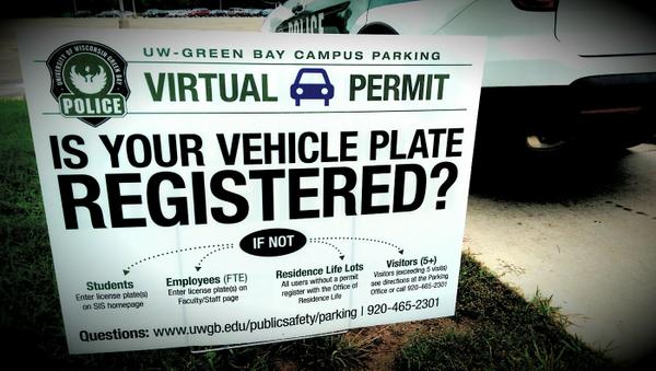 UWGB Parking Permit reminder sign