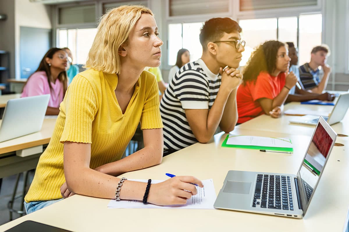 group of students listening during class