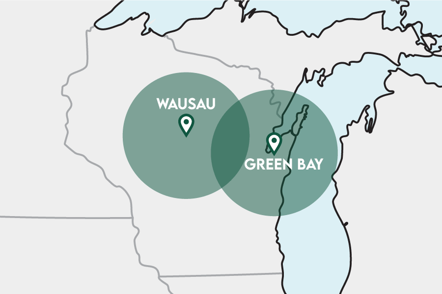 UW-Green Bay MSW Program in Wausau map graphic