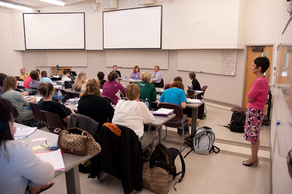 Professional panel visiting a UWGB Social Work classroom