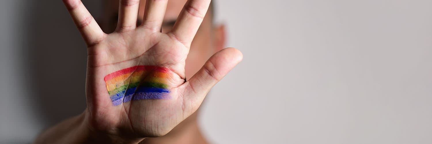 Picture of hand with rainbow flag on it