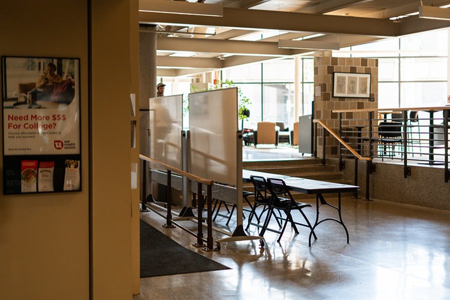 Union booth tables near the Cloud Commons