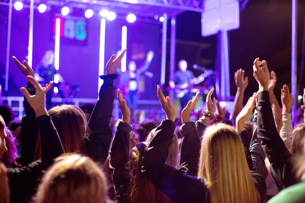 Crowd of students attending concert at university union