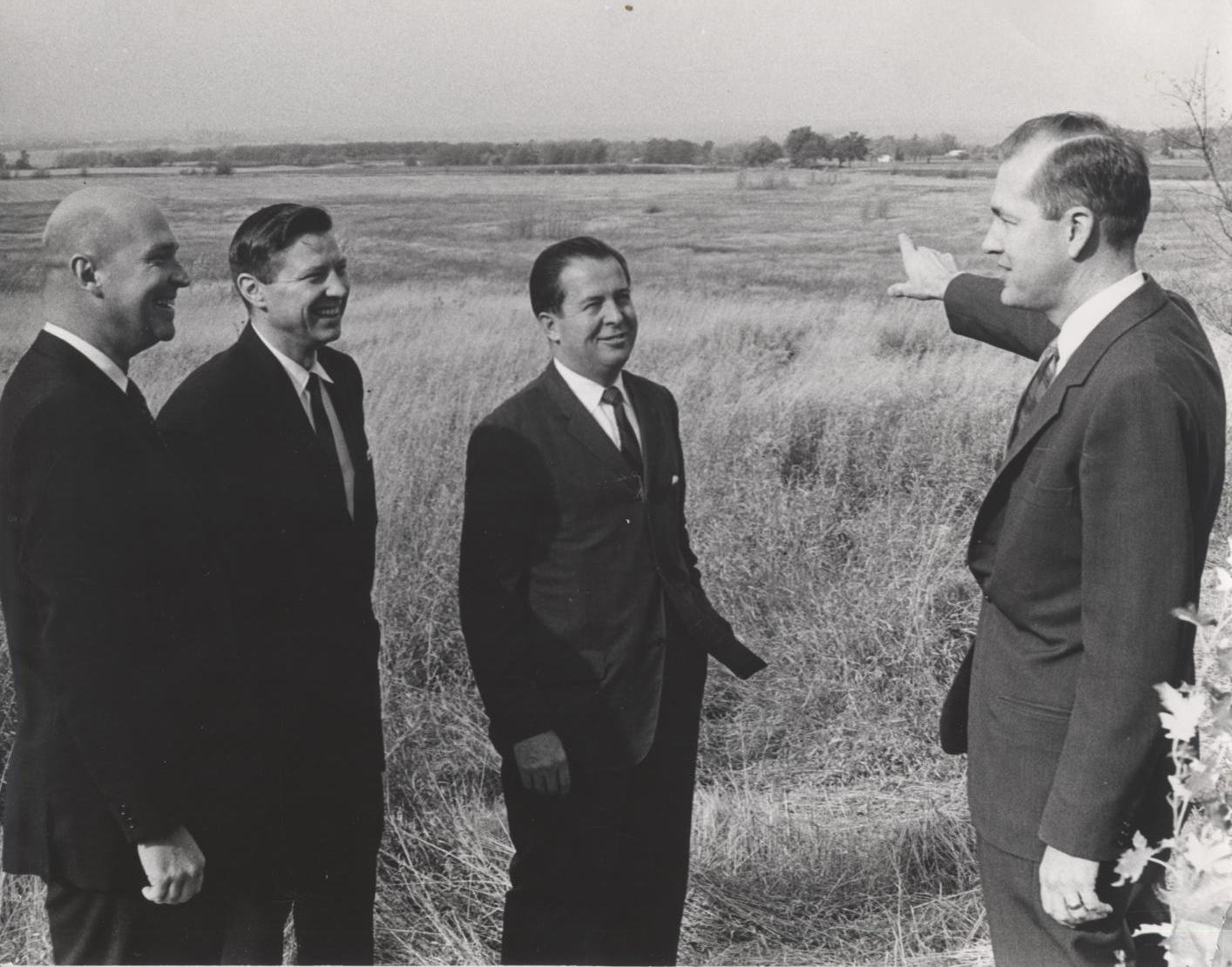 Campus site tour, September 1967 (L-R) Robert Maier, Raymond D. Vlasin, Russell White, Edward Weidner