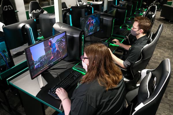 Students playing video games in the new eSports Lounge