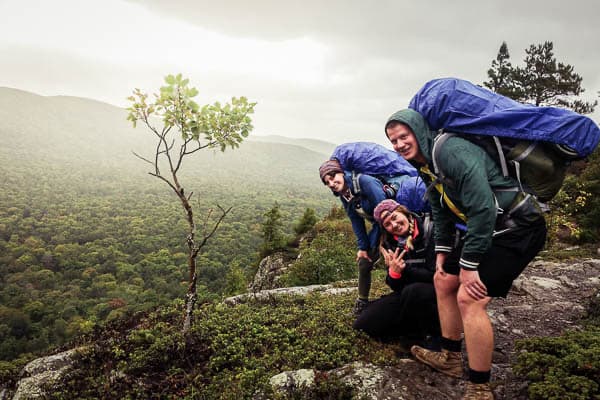 Students on a UREC outdoor adventure hiking in a mountain