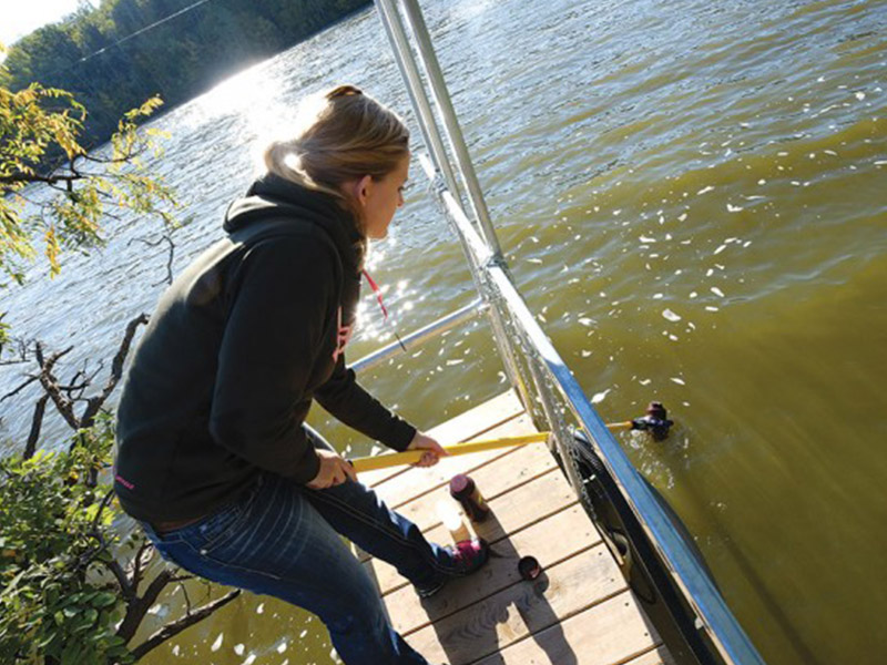 students studying water