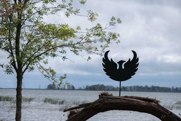 Phoenix sculpture on Marinette Campus