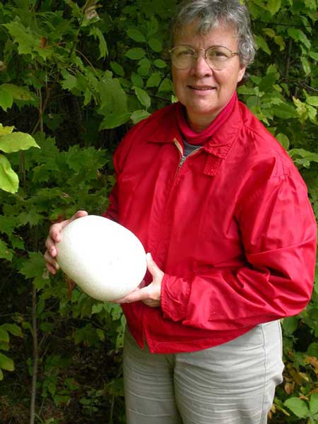 Charlotte Lukes holding a giant puffball.