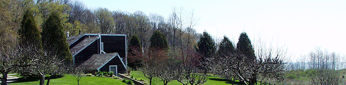 Kingfisher Farm buildings and orchard.