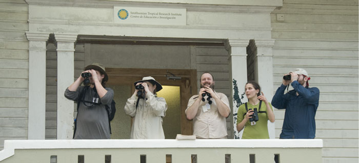 students watch wildlife from the STRI dormitory in Panama.