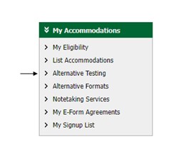 Image that shows where to find alternative testing in GB Access