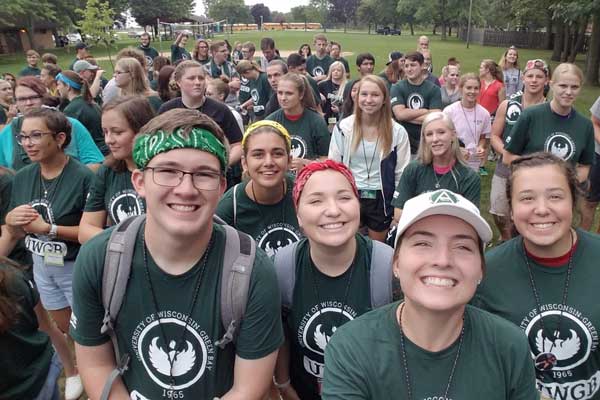 Group of students in UWGB t-shirts