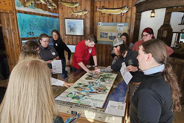 Students viewing waterfowl display