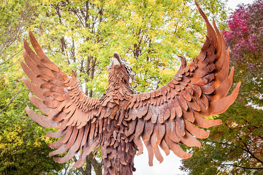 Phoenix statue and trees