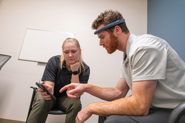 Students working with new sports technology