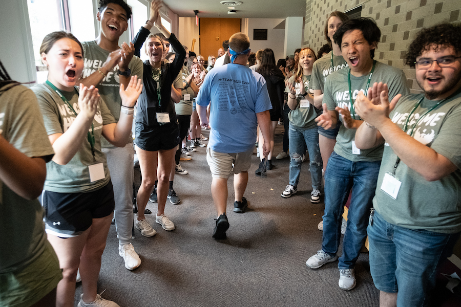 Current students making a tunnel for new students during GB Welcome