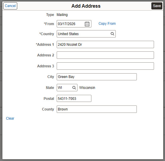 The Add Address pop-up screen.