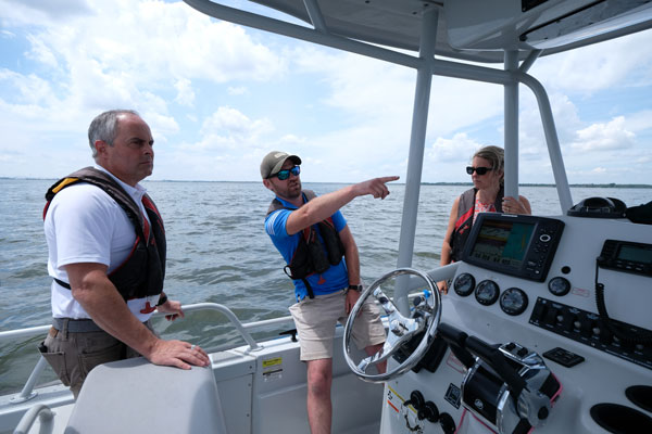 Group on research boat tour
