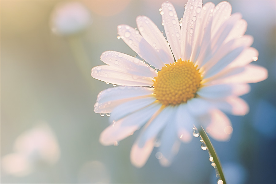 closeup of daisy with raindrops on