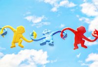 Toy monkeys linking arms