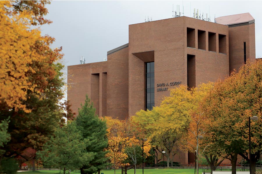 UW-Green Bay Cofrin Library during fall.