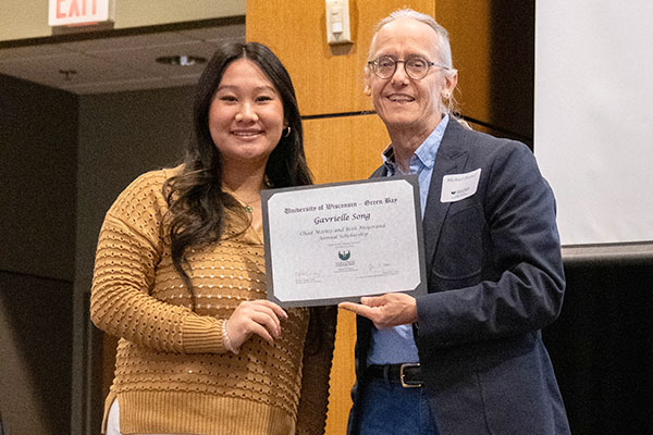 A student receiving a scholarship