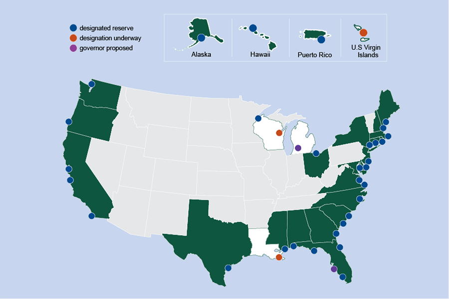 US Map of NERRS Locations