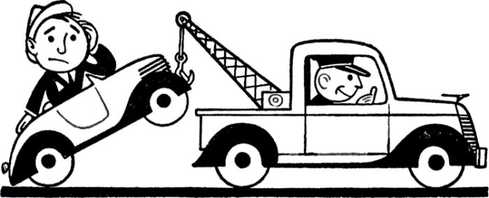 Cartoon of car being towed