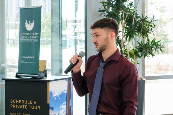 Male student gives speech at Title Town Tech