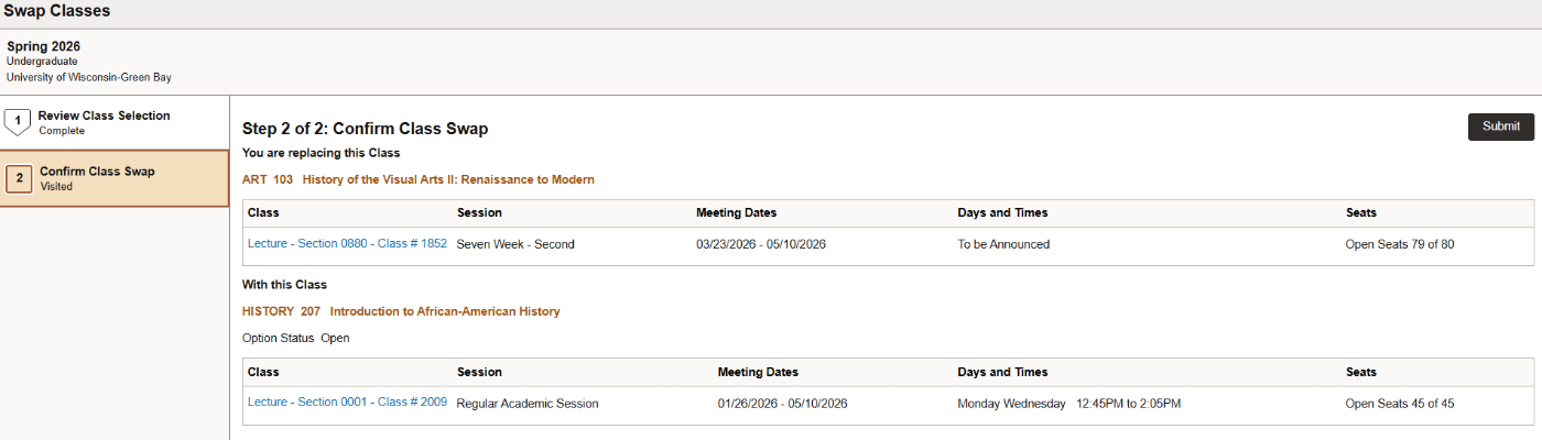 Confirming the class swap.