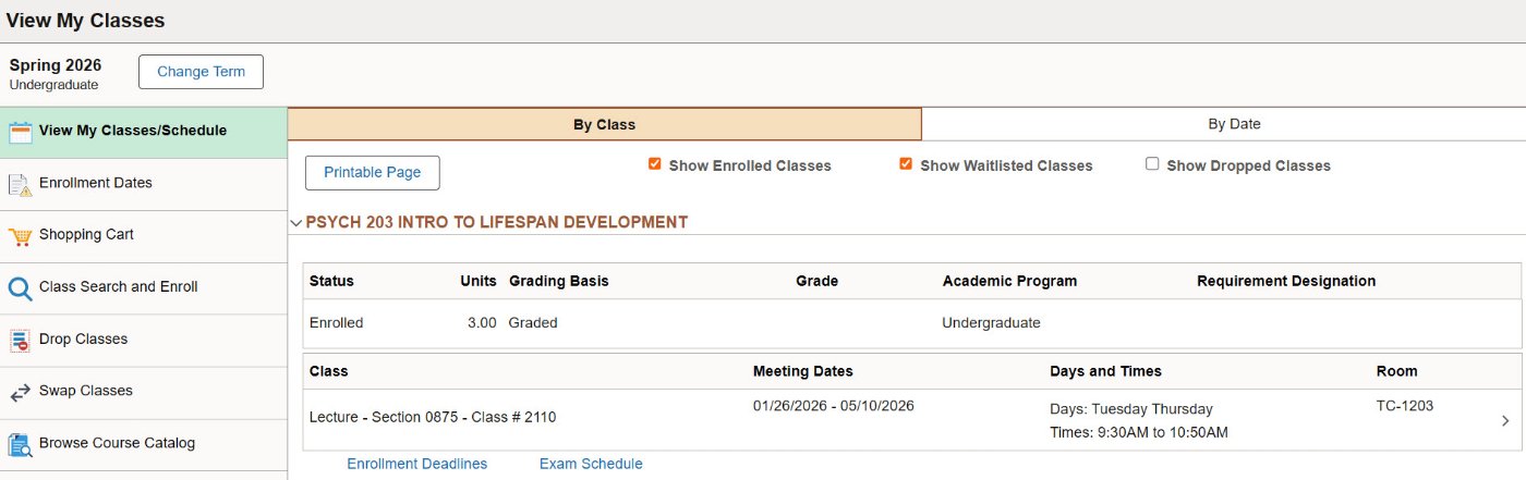 Your course schedule