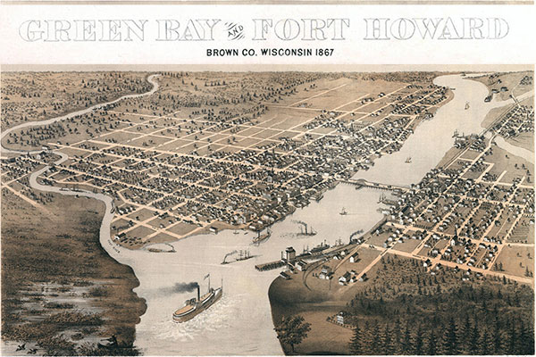 1867 illustration map of Green Bay & Ft. Howard