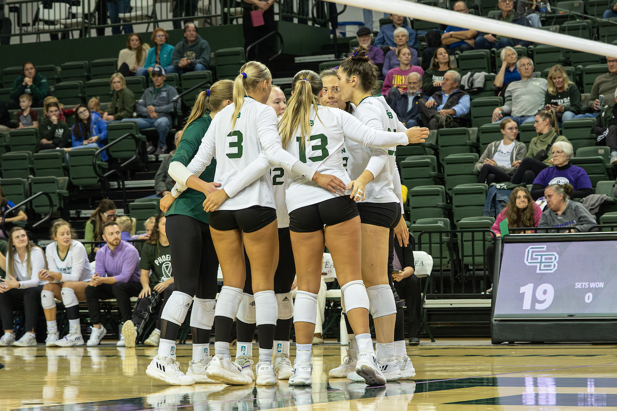 women's volleyball game huddle