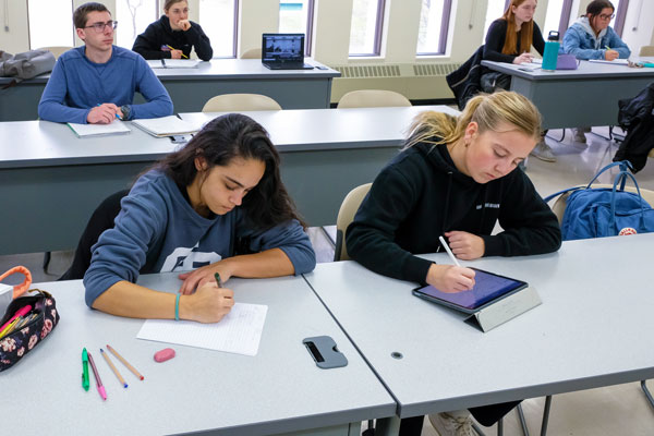 Students attending class