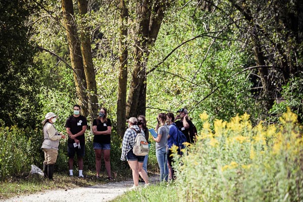 Students on a walk outside.