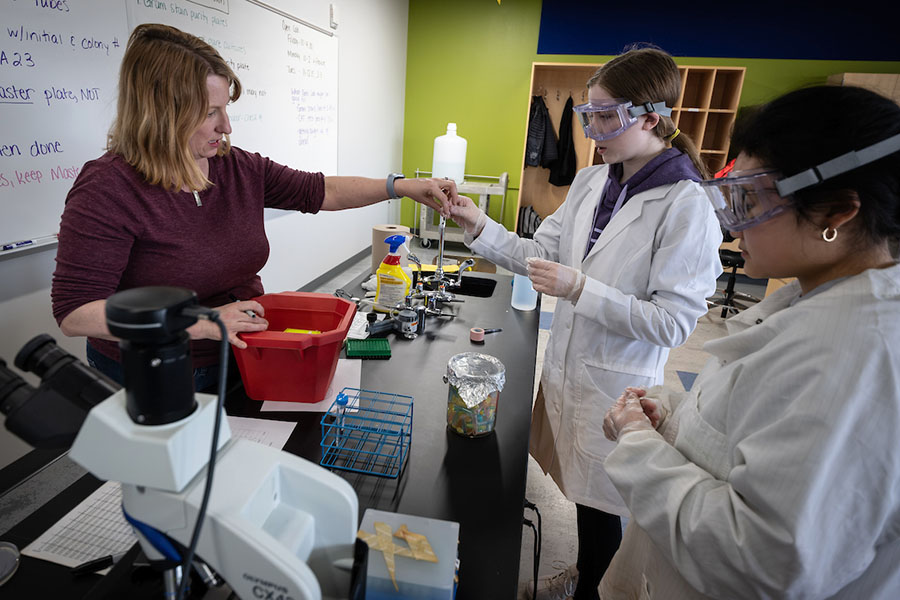 Lab professor and students